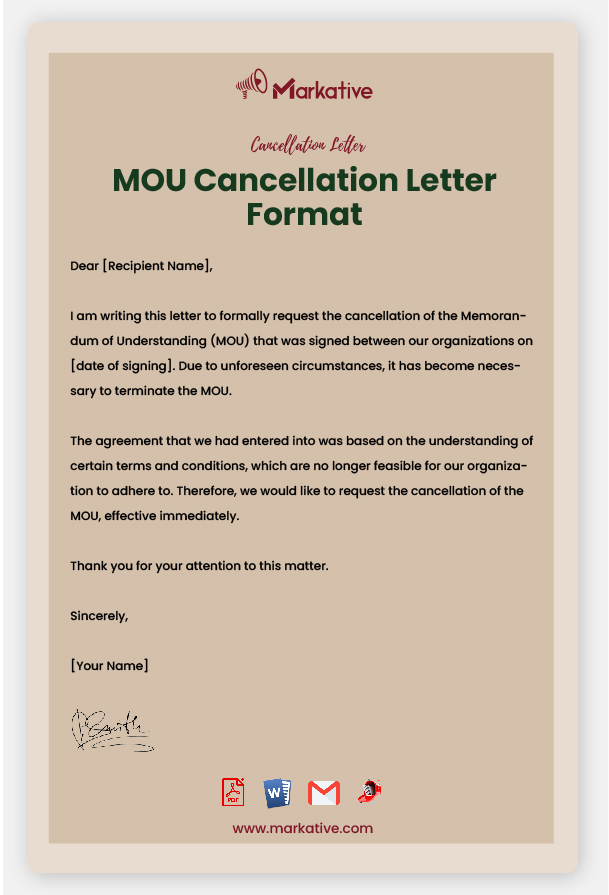 MOU Cancellation Letter Format