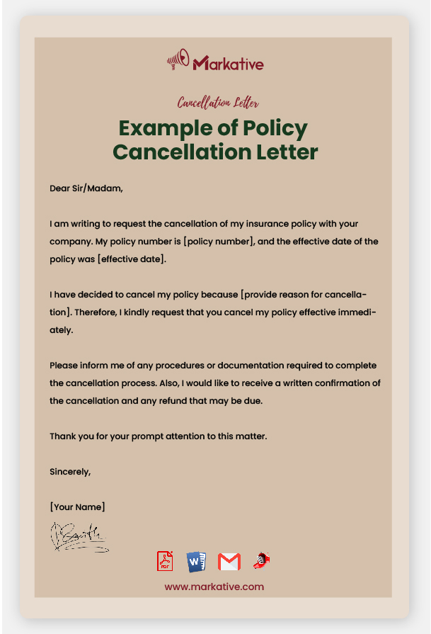 Policy Cancellation Letter Format
