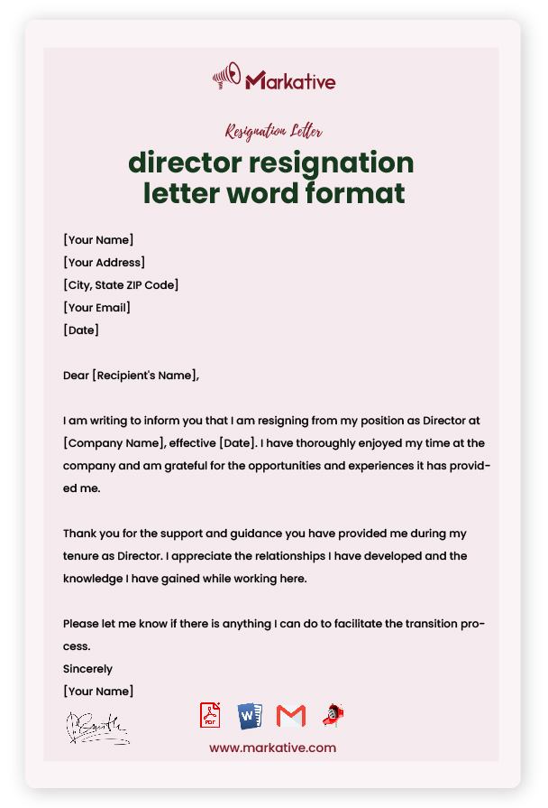 Professional Director Resignation Letter