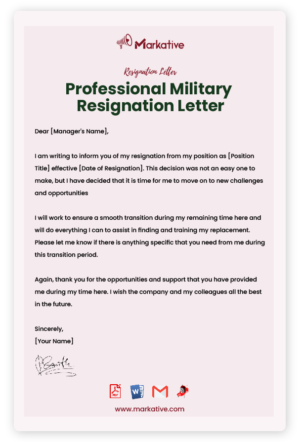 Professional Military Resignation Letter