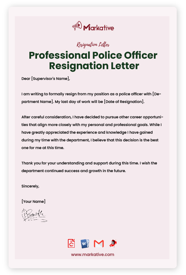 Professional Police Officer Resignation Letter