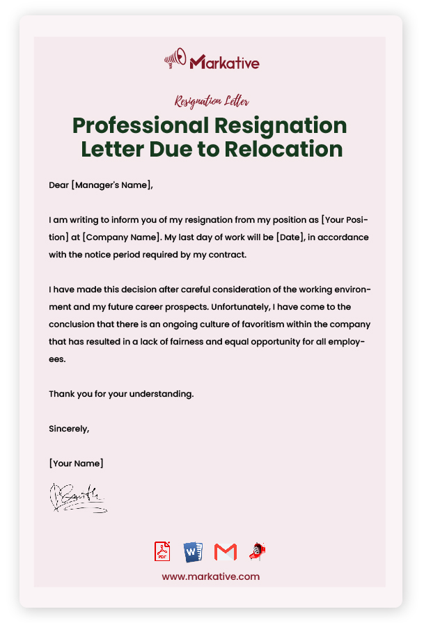 Professional Resignation Due to Relocation
