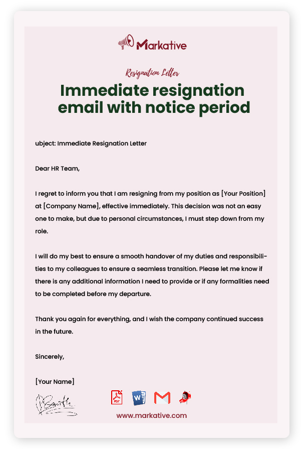 Professional Resignation Email with Notice Period
