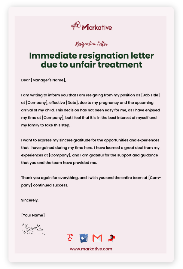 Write A Resignation Letter Due To Unfair Treatment 5 Free Samples 