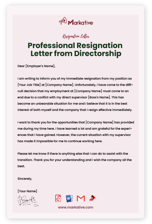 Professional Resignation Letter from Directorship