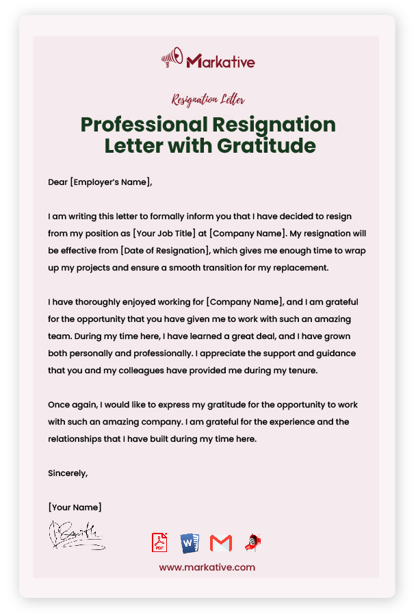 Professional Resignation Letter with Gratitude