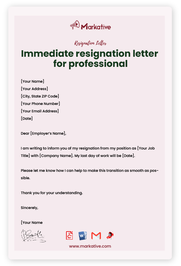 Professional Resignation Letter with Notice Period