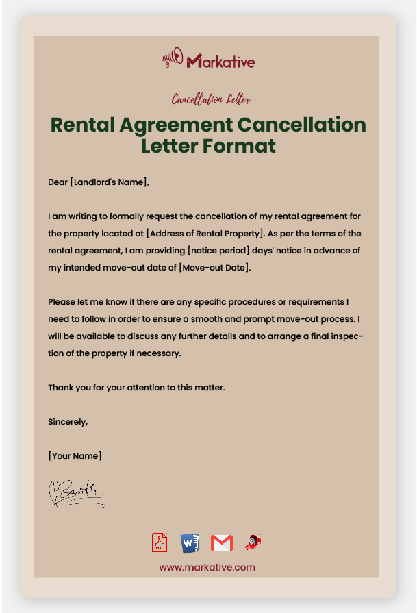Rental Agreement Cancellation Letter Format