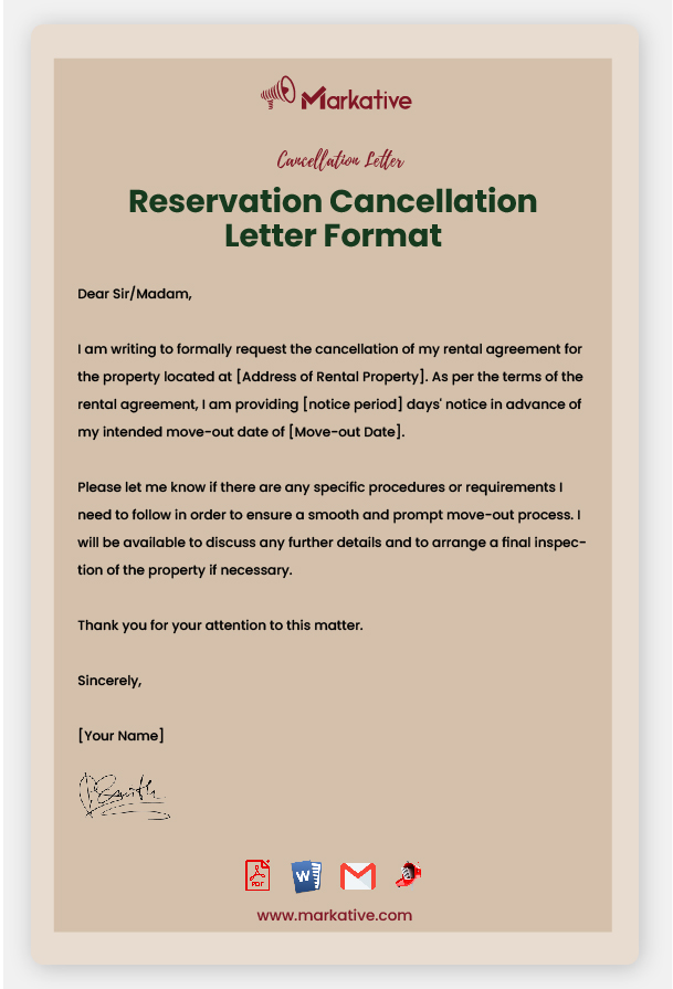 Reservation Cancellation Letter Format