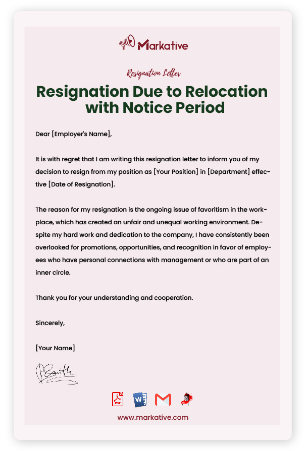 Resignation Due to Relocation with Notice Period