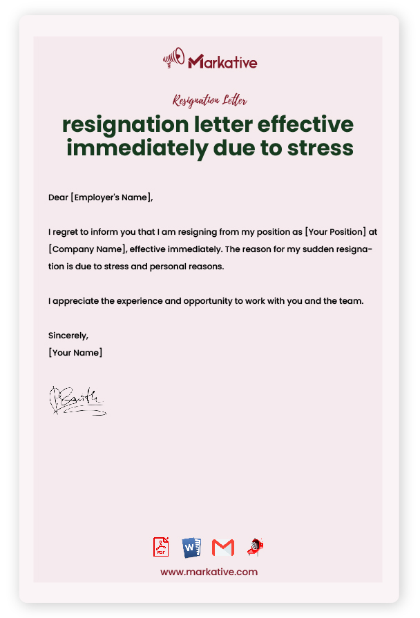 Resignation Letter Effective Immediately without Reason