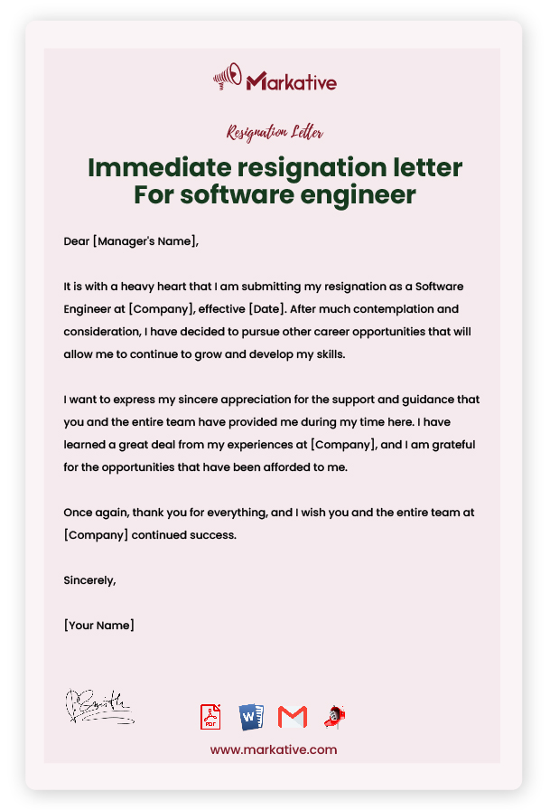 Resignation Letter For Software Engineer with Notice Period