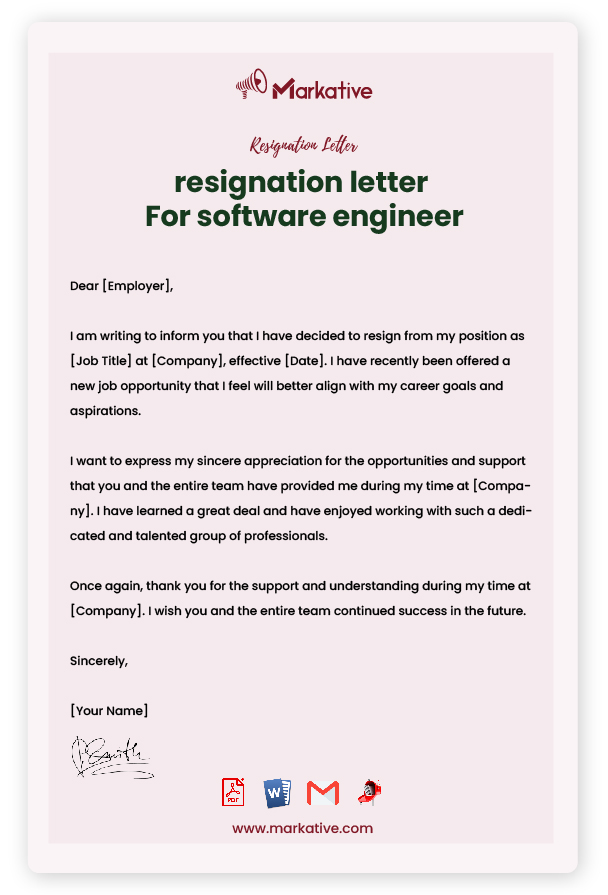 Resignation Letter For Software Engineer without Reason