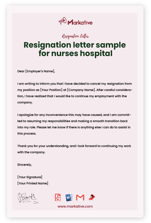Resignation Letter Format for Nurses with Reason
