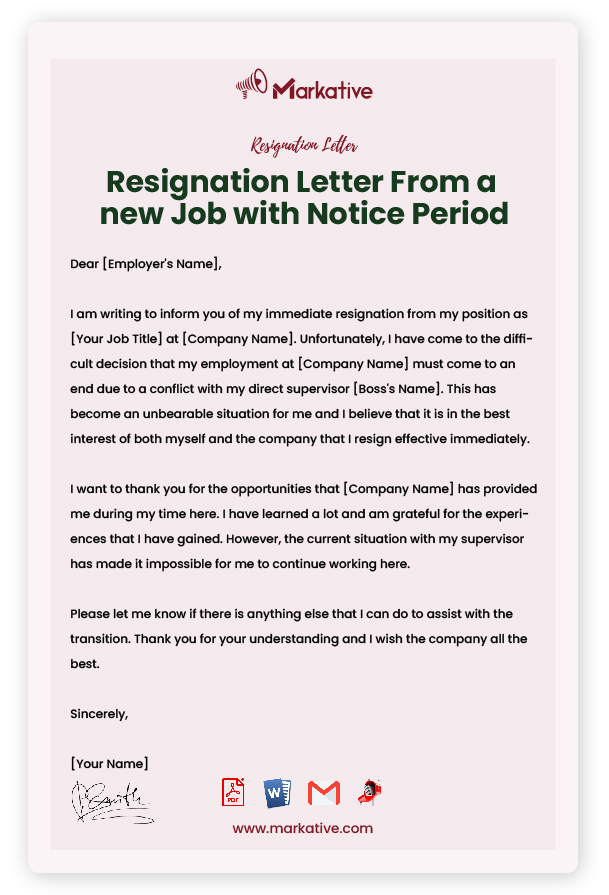 Resignation Letter From a new Job with Notice Period