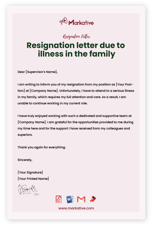 Resignation Letter due to Illness with Notice Period