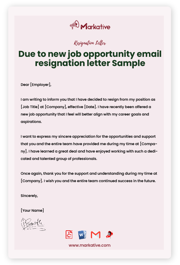 Resignation Letter due to New Job Opportunity with Notice Period