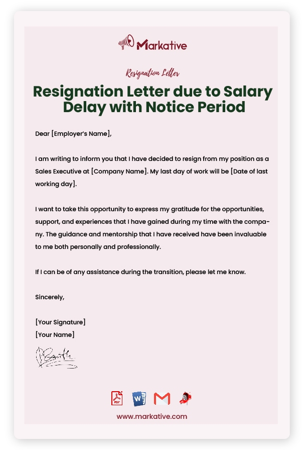 Resignation Letter due to Salary Delay with Notice Period