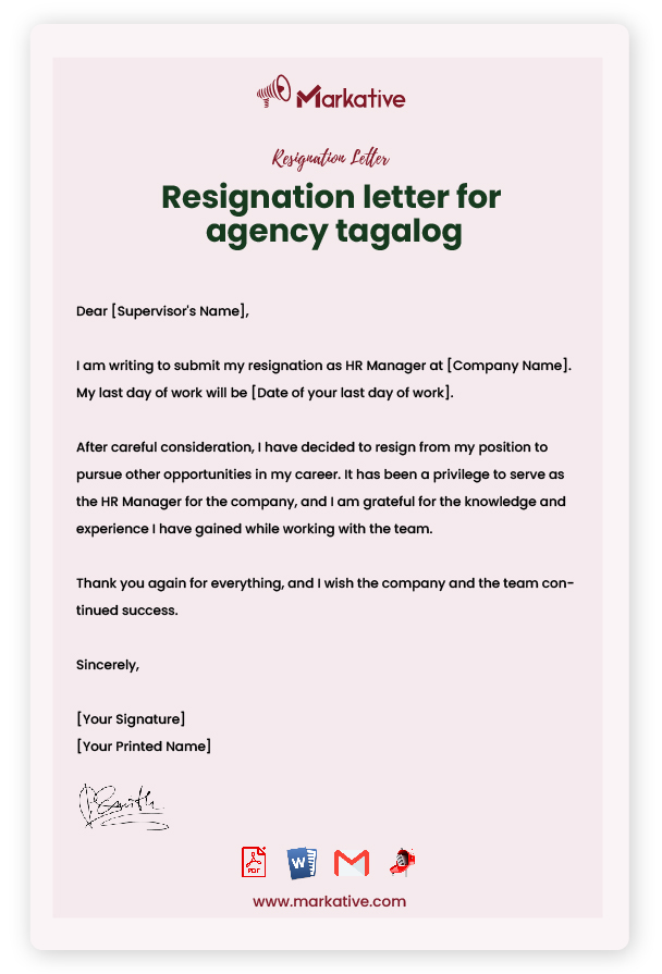 Resignation Letter for Agency without Notice Period
