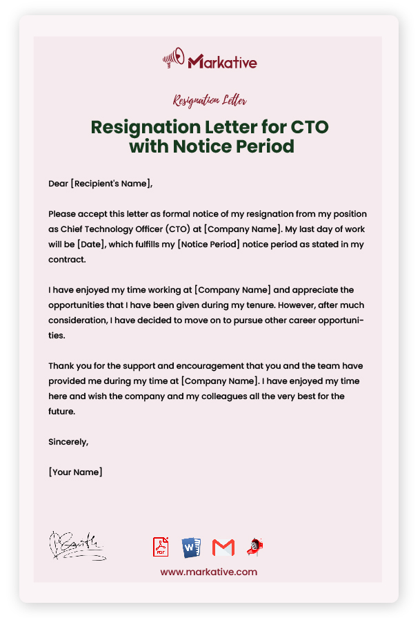 Resignation Letter for CTO with Notice Period