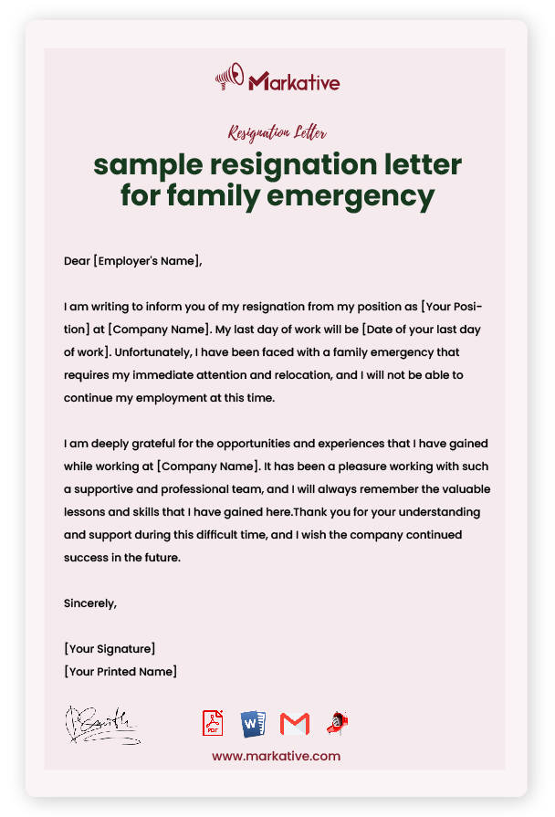 Resignation Letter for Family Reasons with Reason