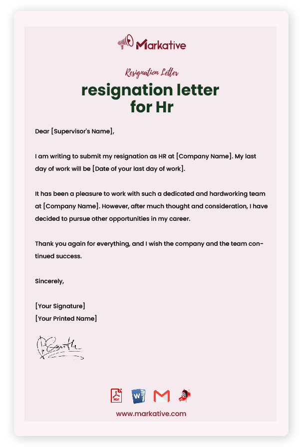 Resignation Letter for HR with Notice Period