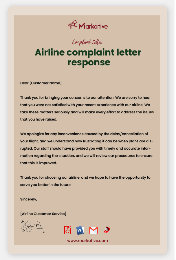 Sample Airline Complaint Letter