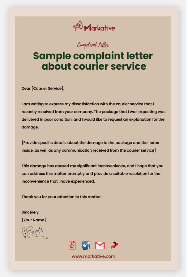Sample Complaint Letter About Delivery Service