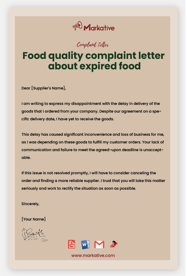 Sample Complaint Letter About Expired food