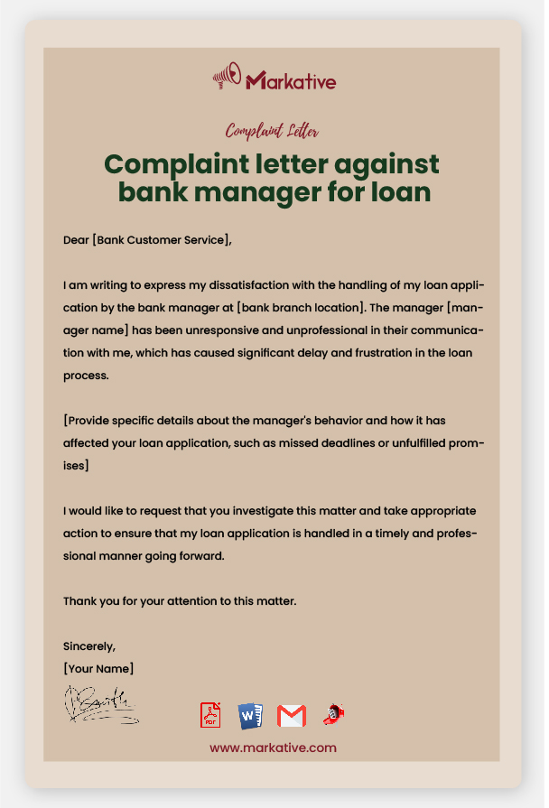 Sample Complaint Letter Against Bank Manager