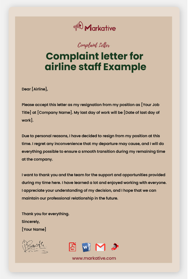 Sample Complaint Letter for Airline Staff