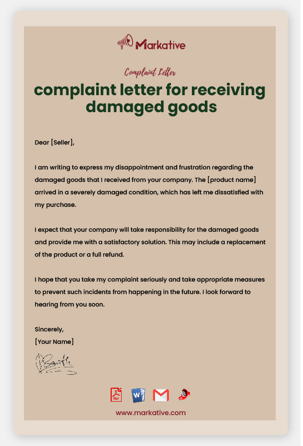 Sample Complaint Letter for Damaged Goods