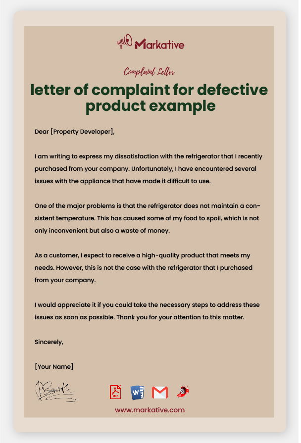 Sample Complaint Letter for House Defects
