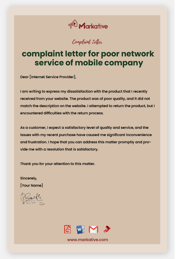 Sample Complaint Letter for Poor Internet Connection