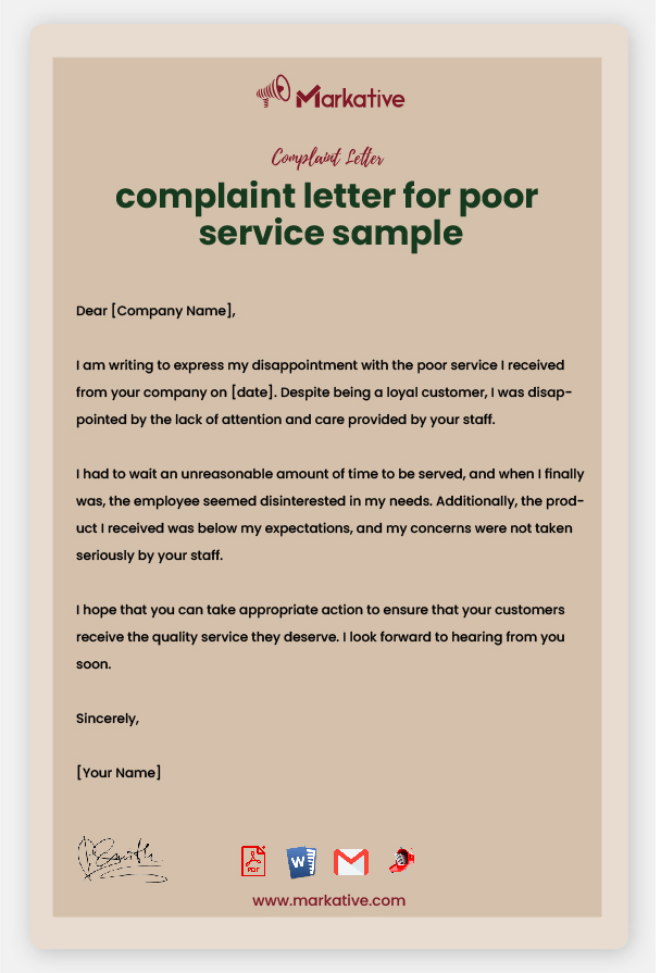 Sample Complaint Letter for Poor Service