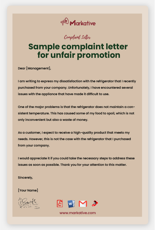 Sample Complaint Letter for Unfair Promotion