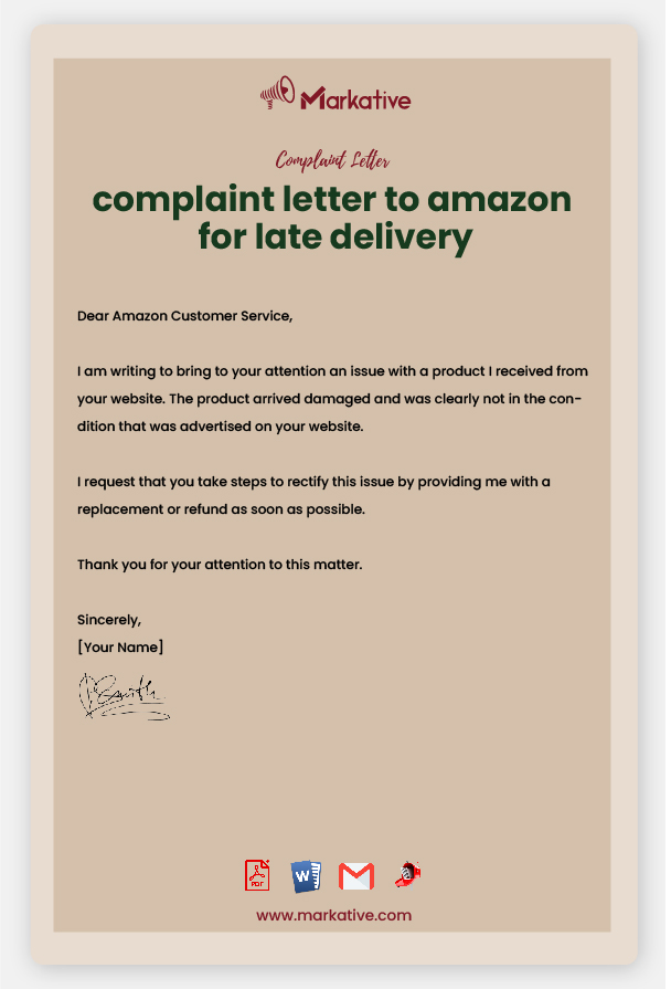 Sample Complaint Letter to Amazon