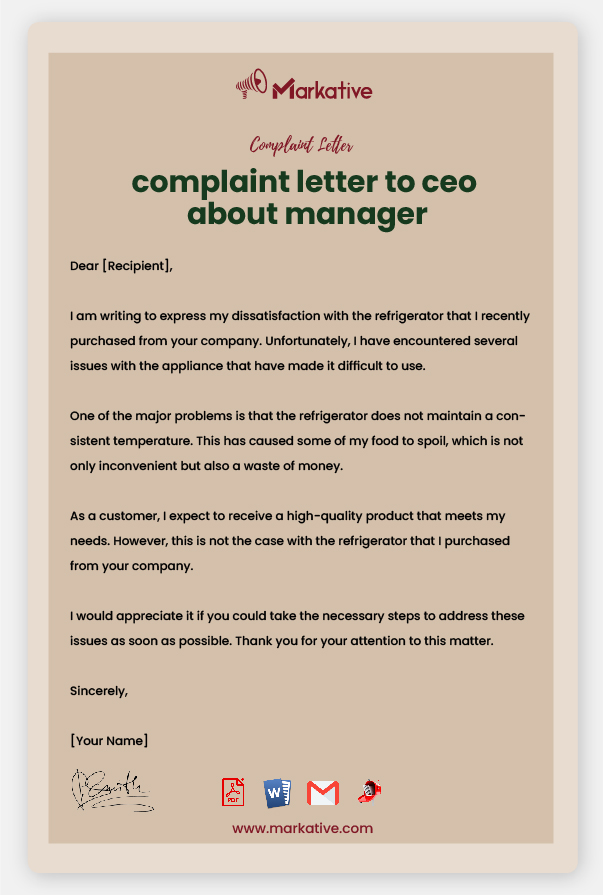 Sample Complaint Letter to CEO