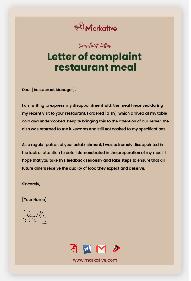 Sample Complaint Letter to Company