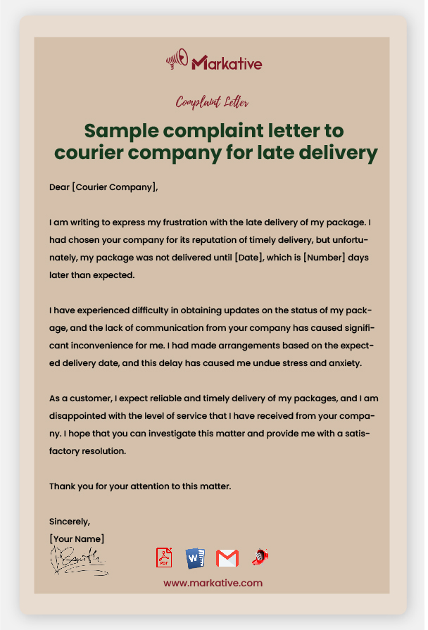 Sample Complaint Letter to Courier Company for Late Delivery