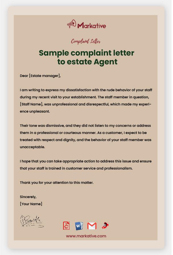 Best Attractive Complaint Letter To Estate Agent 5 Templates Markative