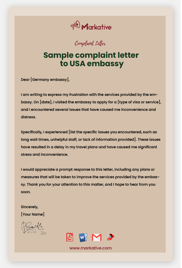 Sample Complaint Letter to Germany Embassy