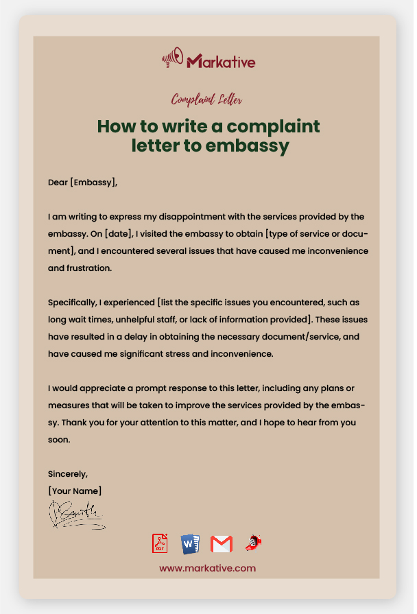 Sample Complaint Letter to Indian Embassy