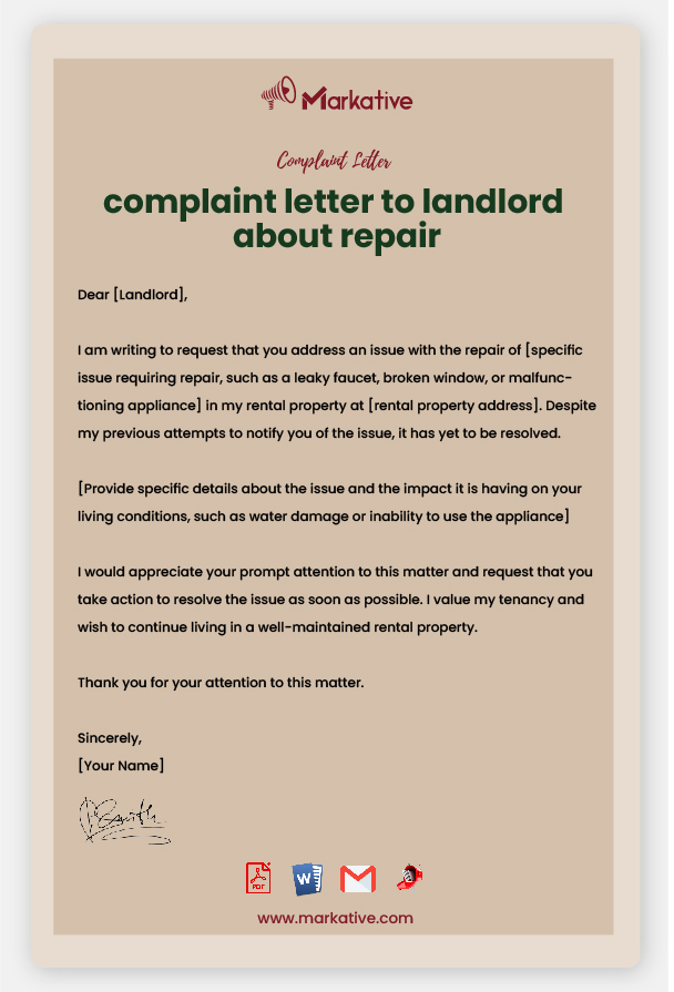 Sample Complaint Letter to Landlord
