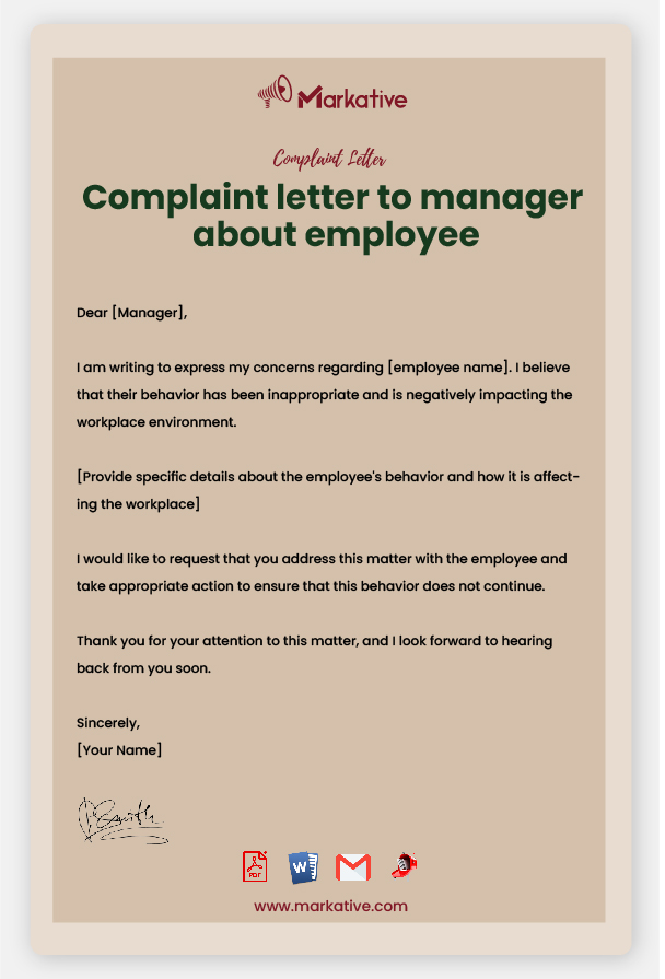 Sample Complaint Letter to Manager