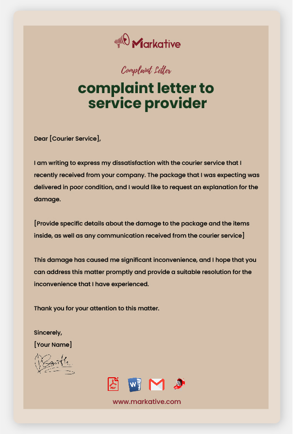 Sample Complaint Letter to Service Provider