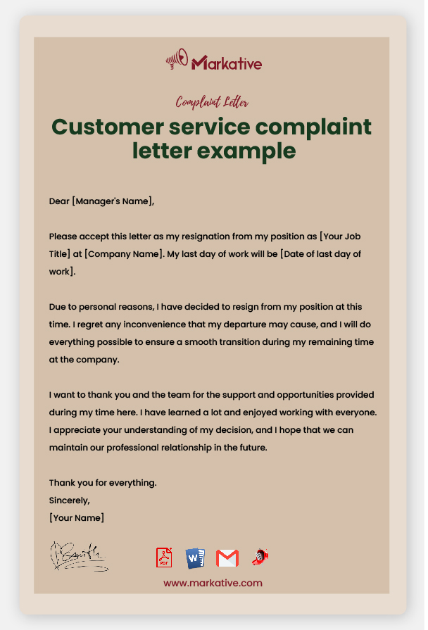 Sample Customer Service Complaint Letter