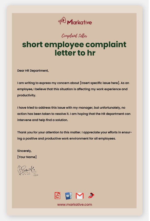 Sample Employee Complaint Letter