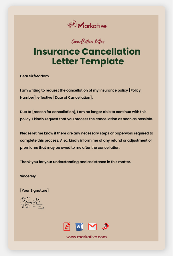 Sample Insurance Cancellation Letter
