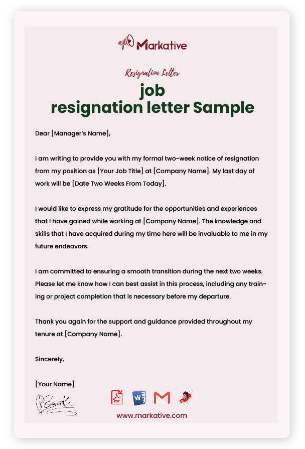 Sample Job Resignation Letter